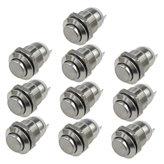 10PCS 12mm Momentary Push Button Switch, Waterproof 1A 1.5V-250V Power Silver