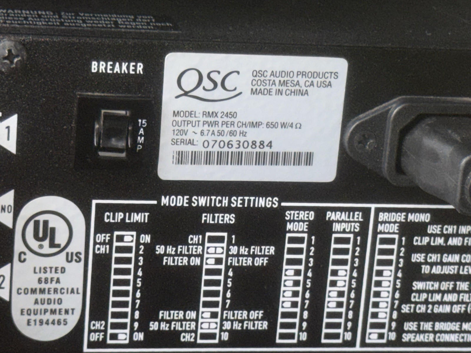 QSC RMX 2450 Power Amplifier + Extron SSP 7.1 Processor w/ SKB Rack Case