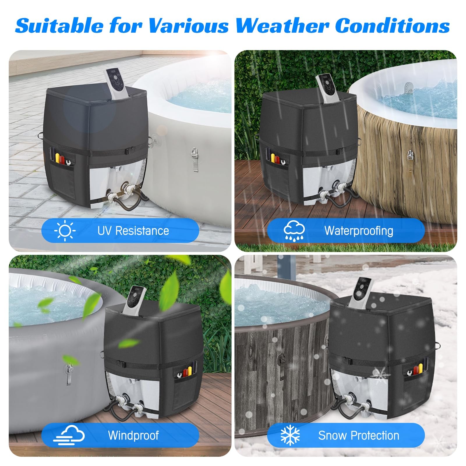 Hot Tub Spa Heater Pump 16.9" D x 14.96" W x 21.2" H (Square), Black