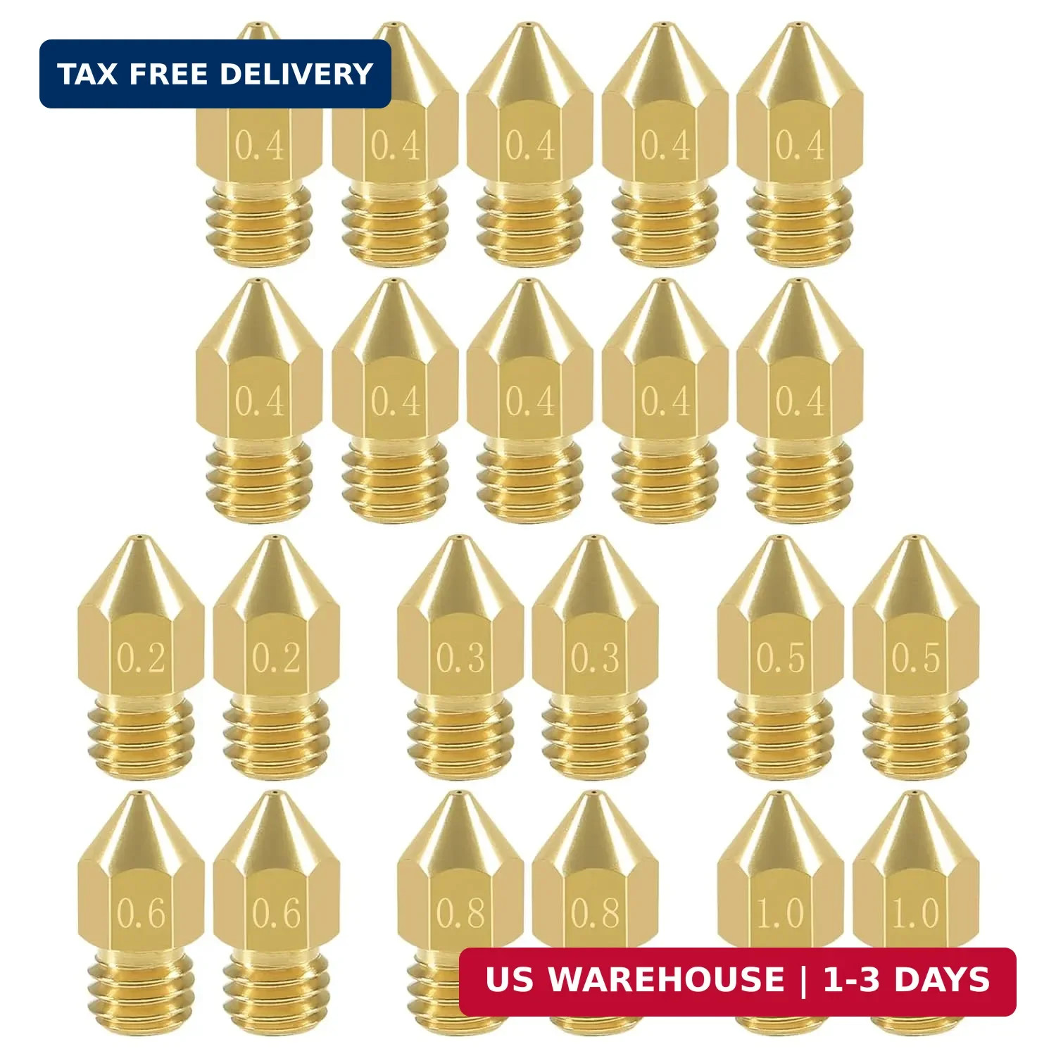 Aokin 22 Pcs MK8 Extruder Nozzles 3D Printer Nozzles 0.2mm 0.3mm 0.4mm 0.5mm 0.6