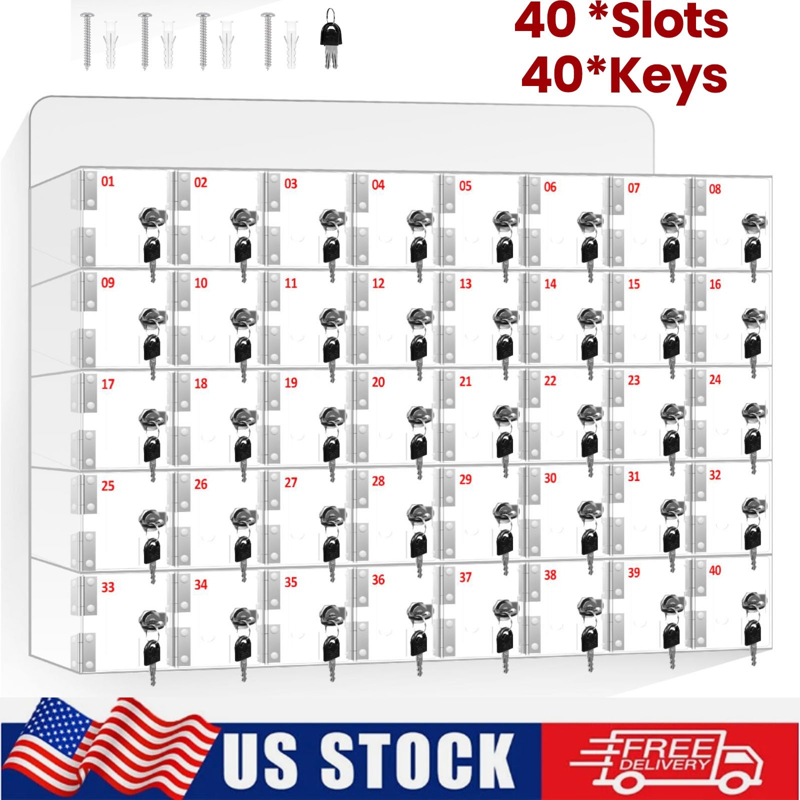 40 Slots Cell Phone Locker Acrylic Cell Phone Lock Box Storage Cabinet w/40 Keys