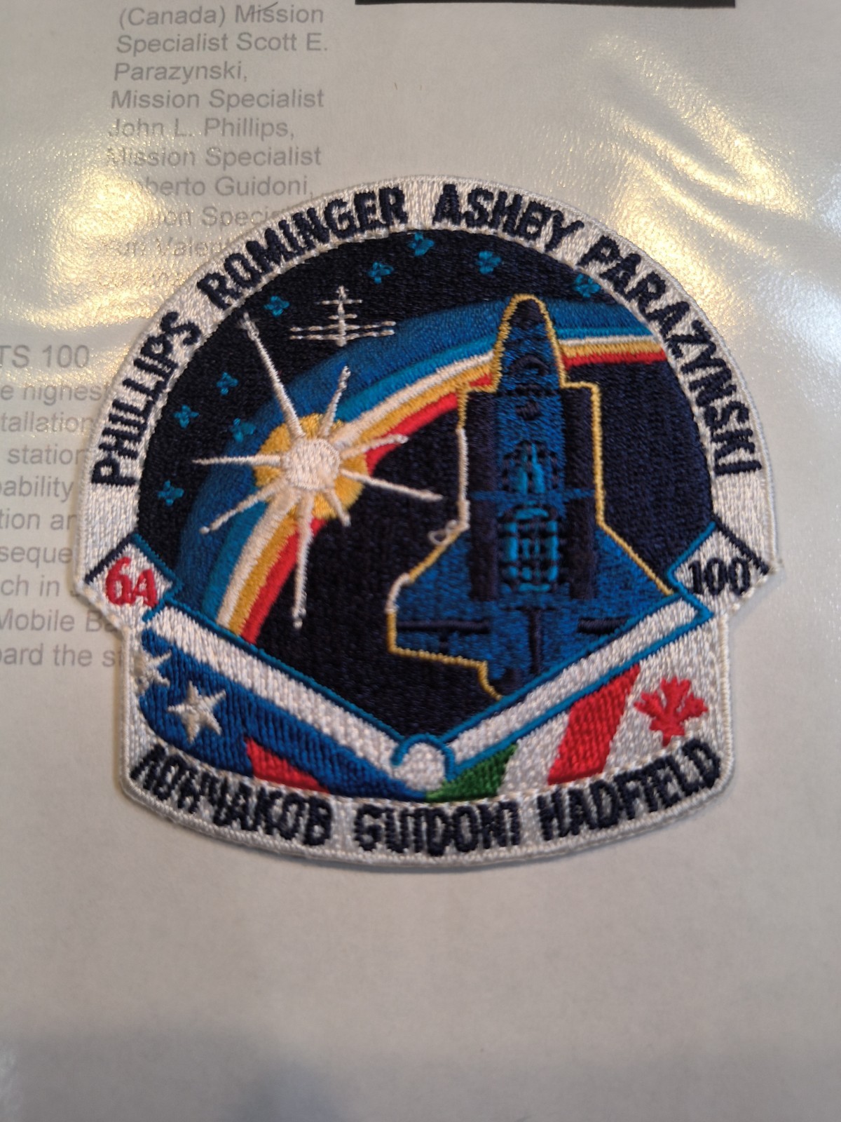 NASA Space Shuttle Patch STS 100 Canadarm2 Mission Embroidered 3"