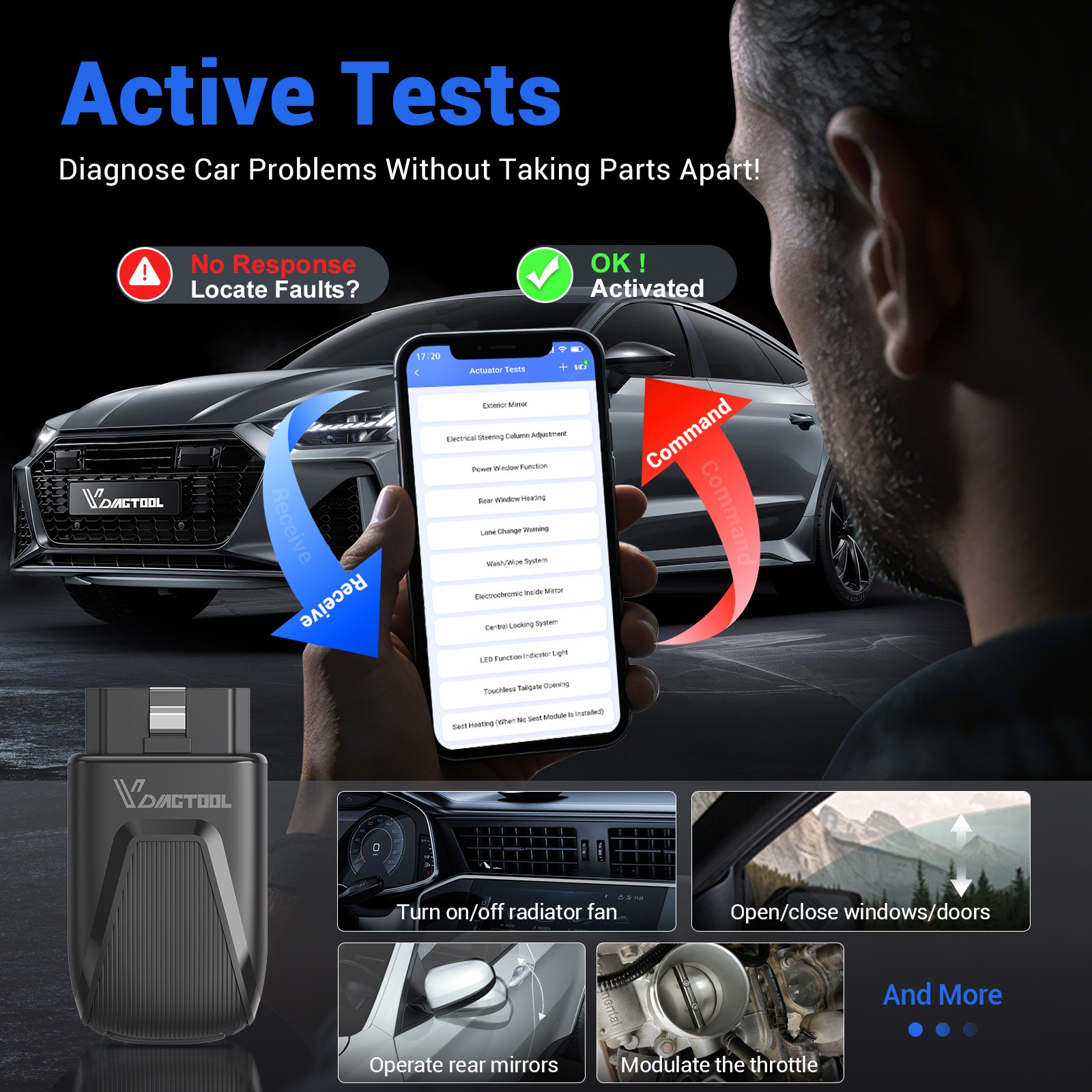 Vdiagtool D100 Bluetooth OBD2 Scanner All System Crank Sensor Throttle Relearn