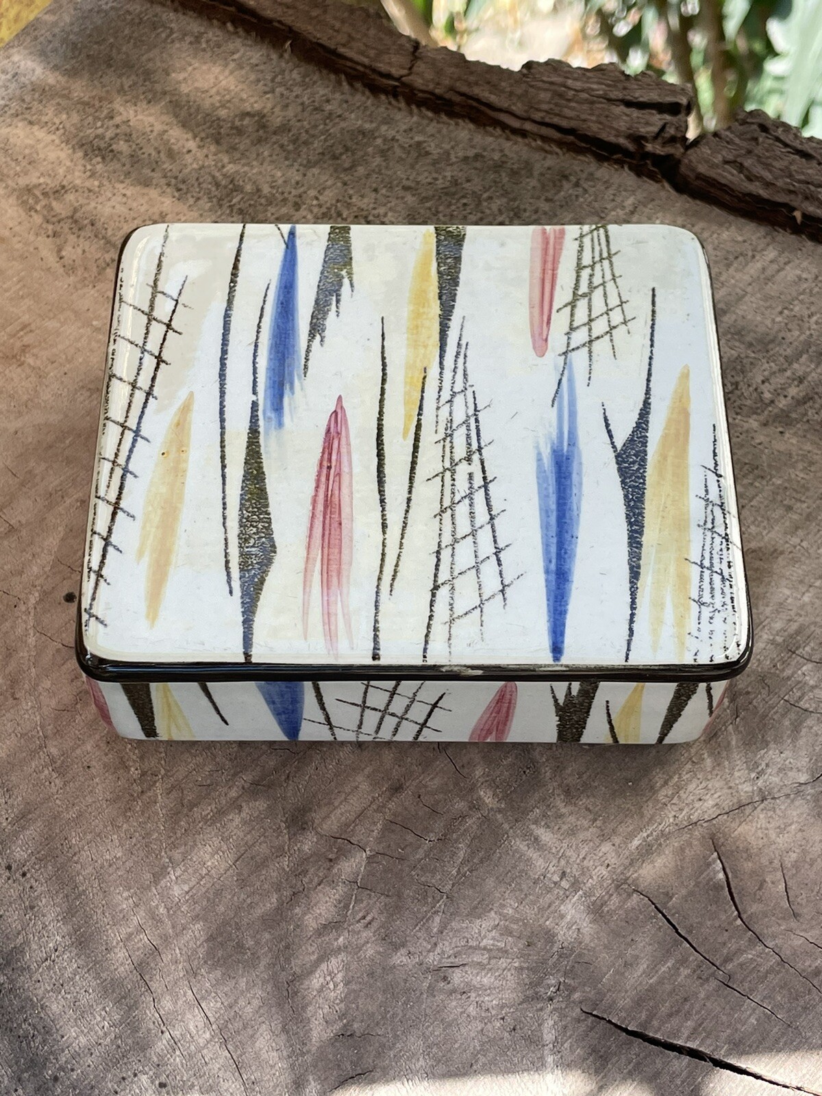 Waechtersbach West Germany porcelain multicolor trinket box Square 4x 3.25”