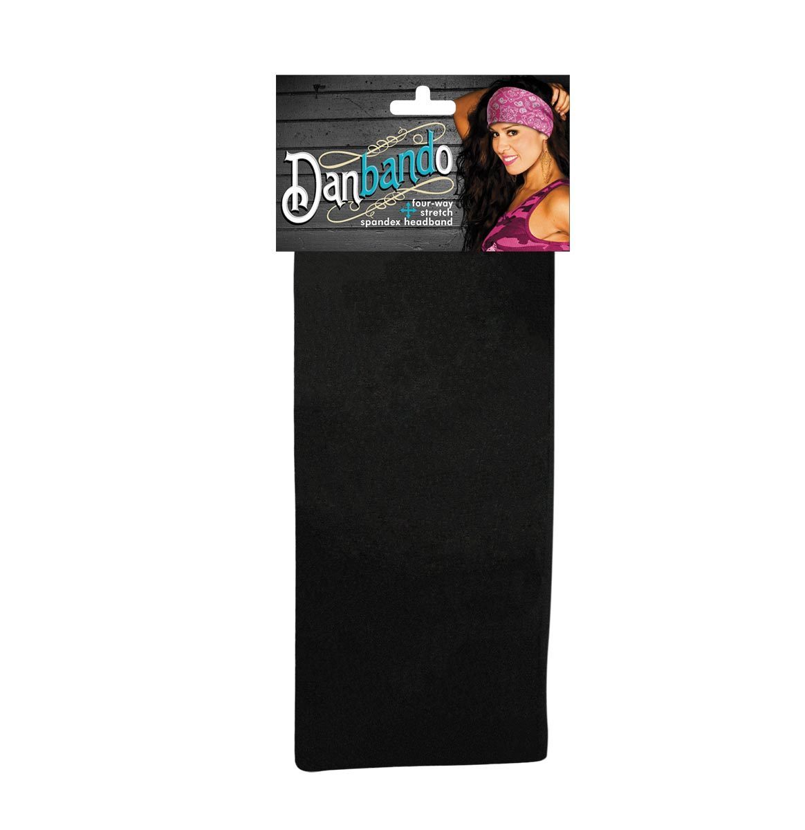 Solid Black Danbando Spandex Biker Headband Bandanna Head Wrap Four Way Stretch