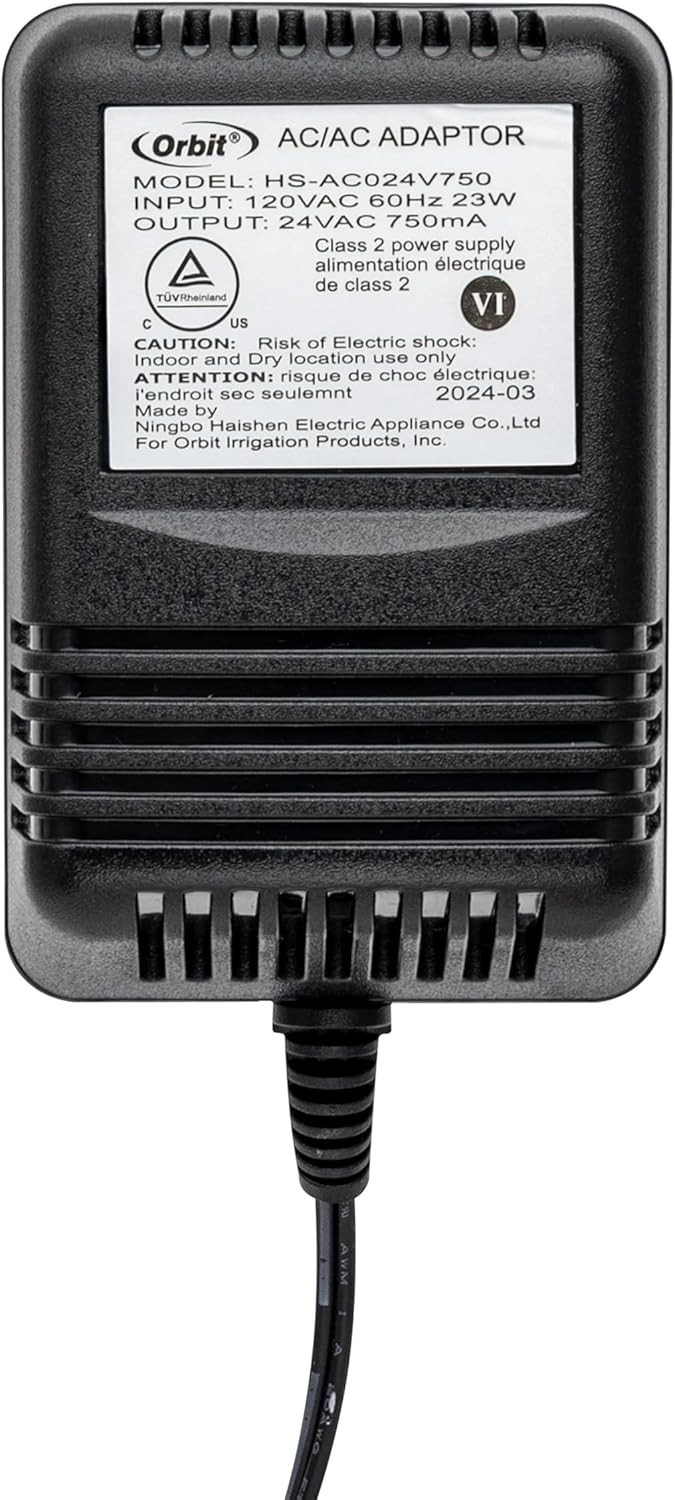 Orbit 24V 750mA Transformer for Indoor Sprinkler Controllers Part  57040