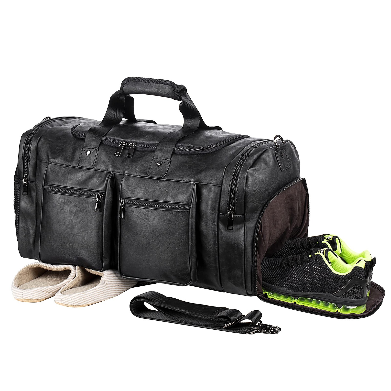 Leather Weekender Duffel with Shoe Pouch - Large Carry-On Overnight Bag