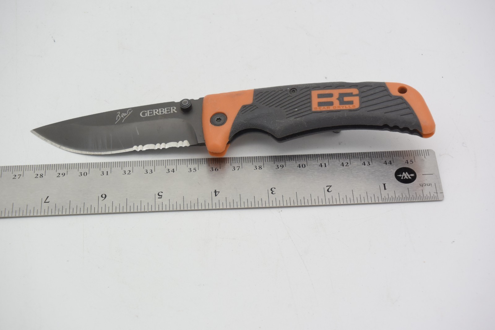 Gerber Bear Grylls Folding Knife Black Blade Orange Gray Handle EDC
