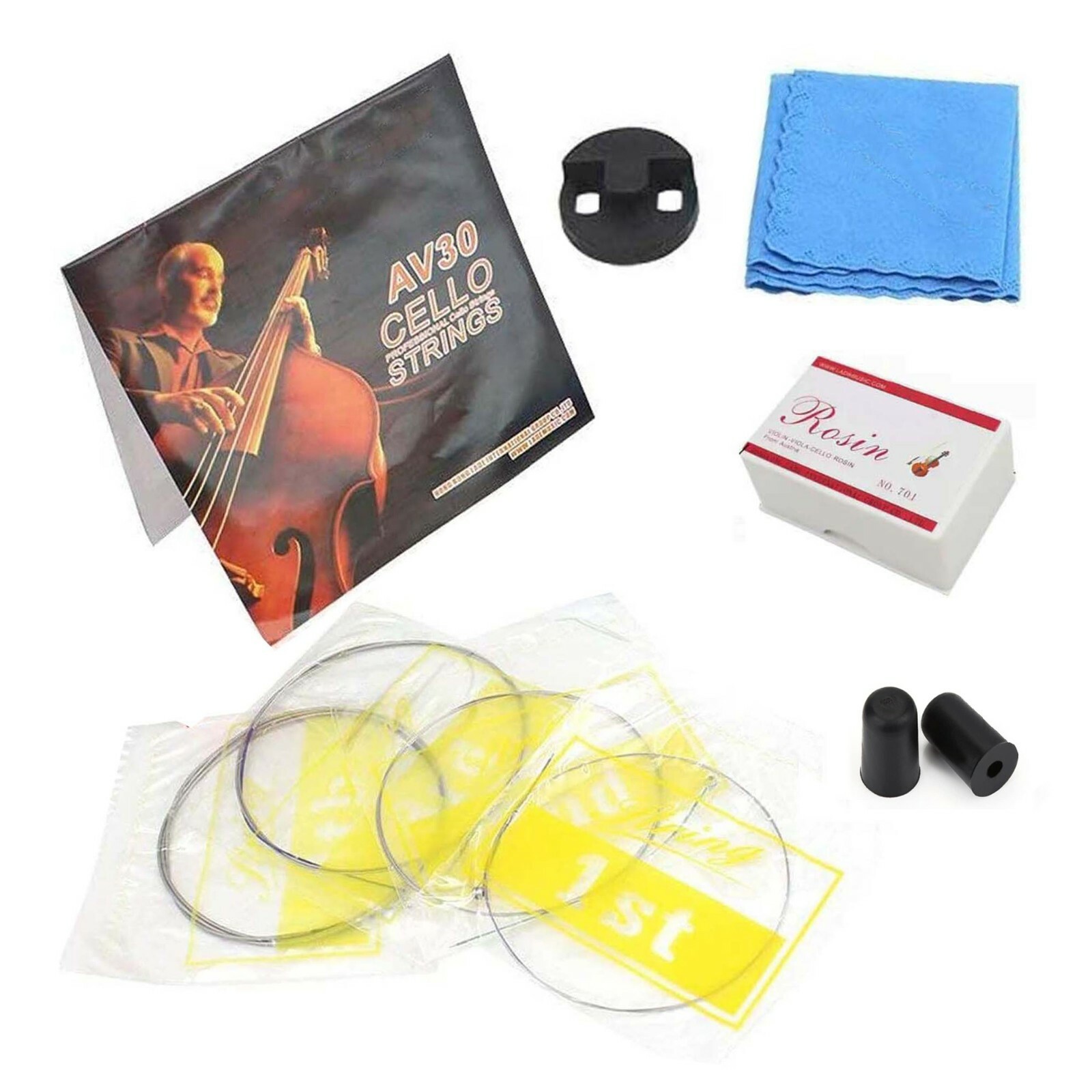 Adore Pro Cello AV30 Strings, Tourte Mute Silencer, Rosin, Endpin,Cleaning Cloth