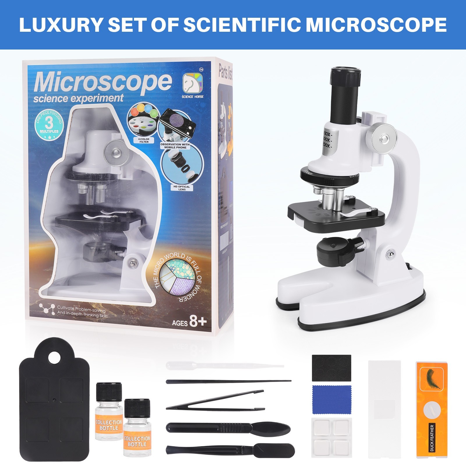 Kids Biological Microscope Students Laboratory 200x 600x 1200x Magnification