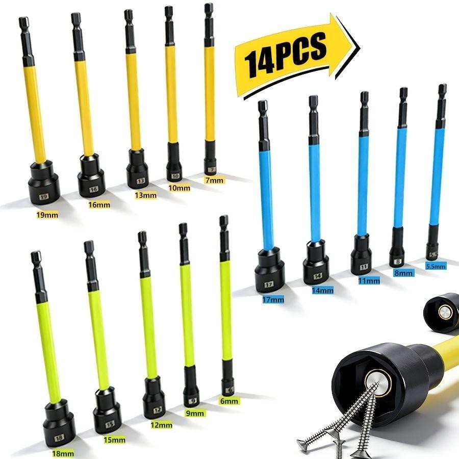 14-piece magnetic nut and screwdriver set, impact power hexagonal extended nut s