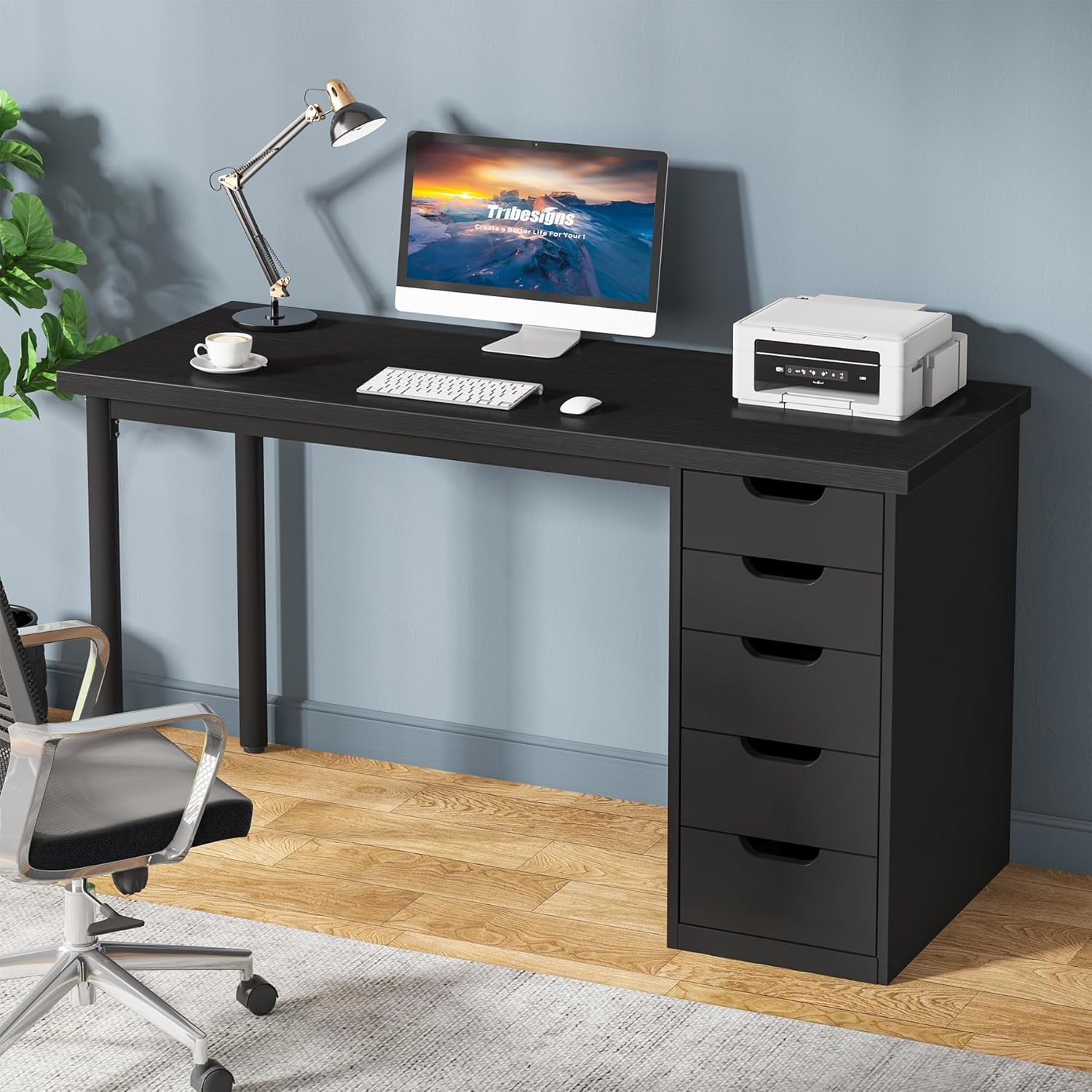 Computer Desk with 5 Drawers, Modern Simple Laptop Desk Study Writing Table