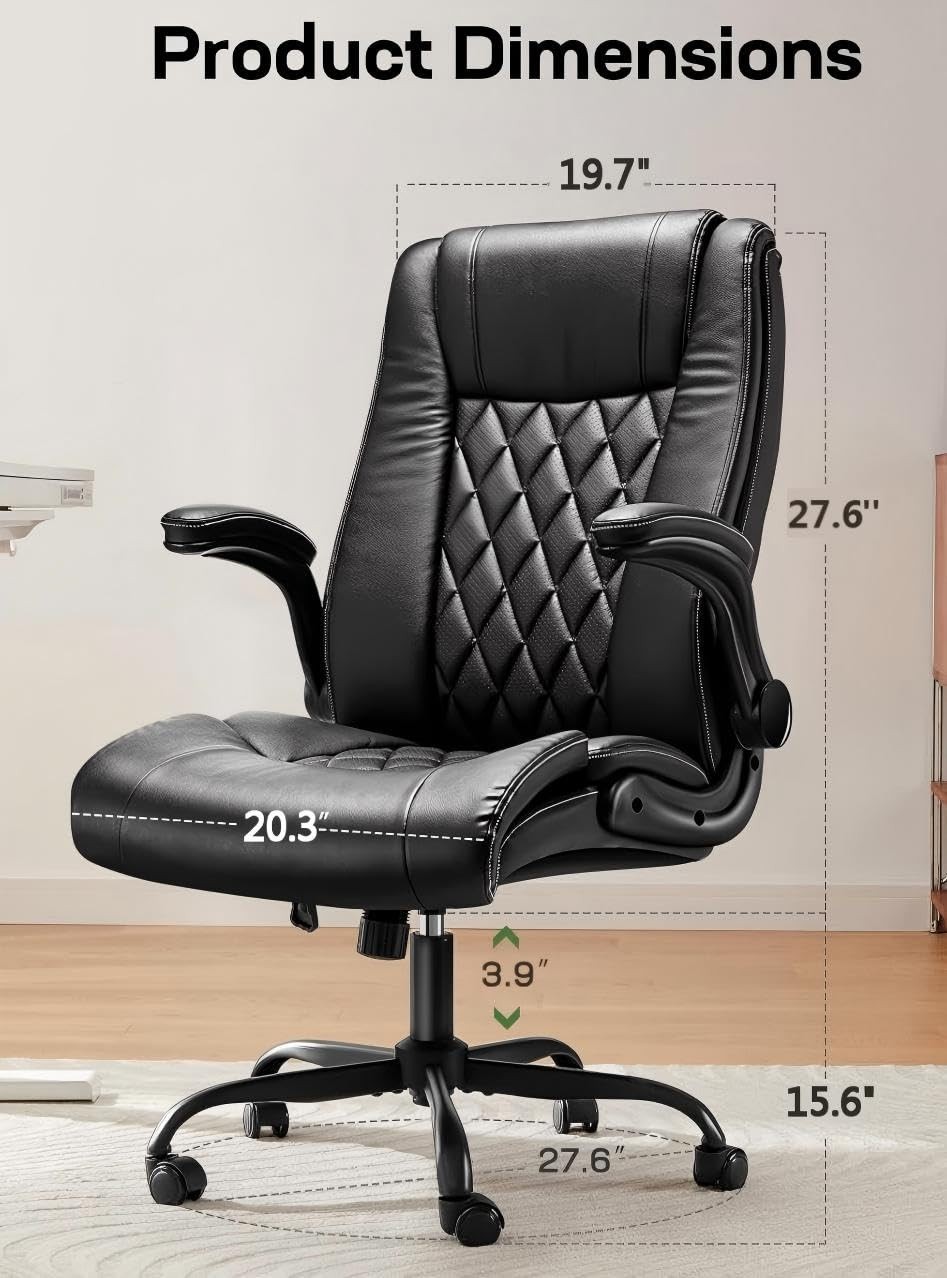 Executive Office Chair Ergonomic Desk Chair with Flip-up Armrests PU Leather ...