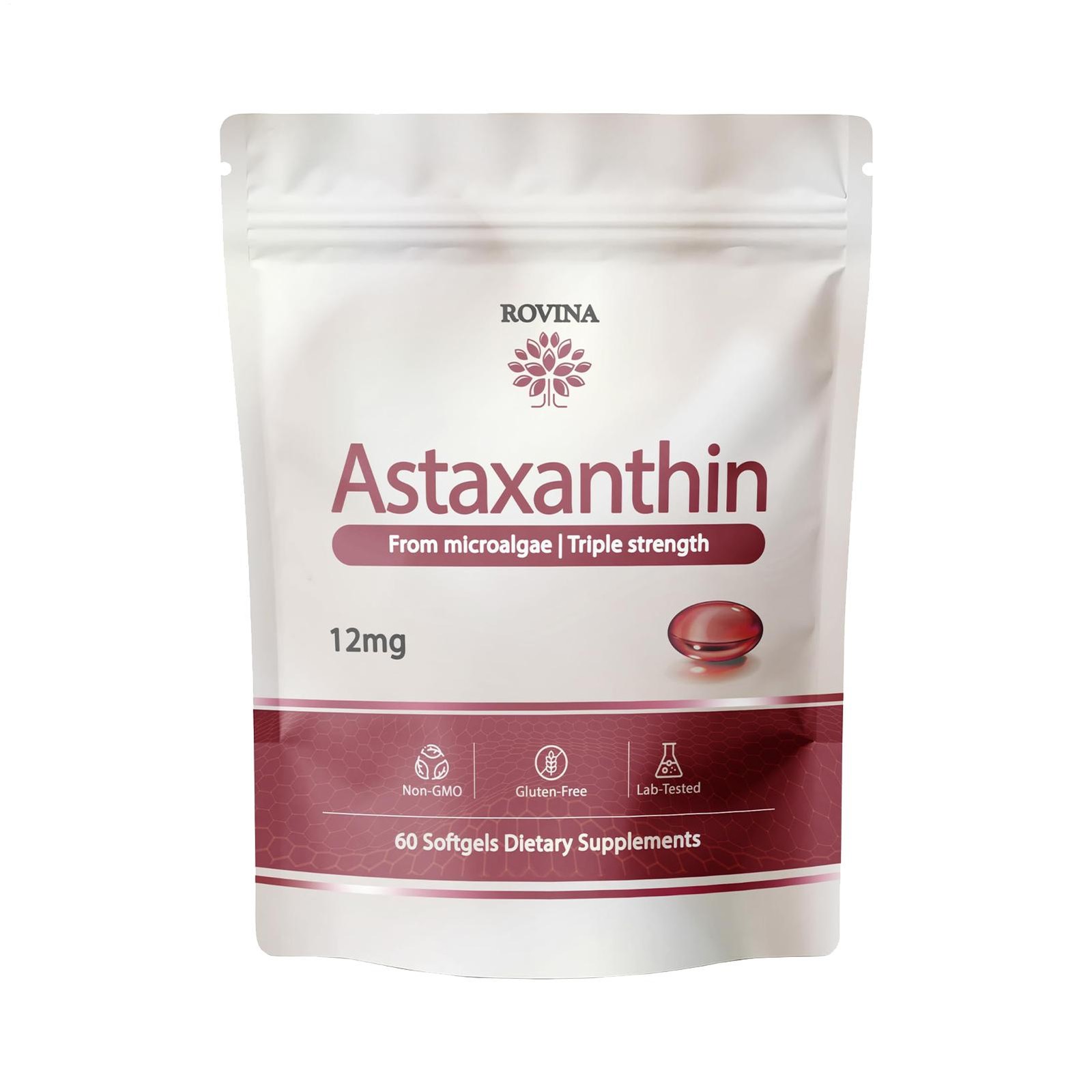 ROVINA Astaxanthin 12mg Softgels from Microalgae - Triple Strength Antioxidant S