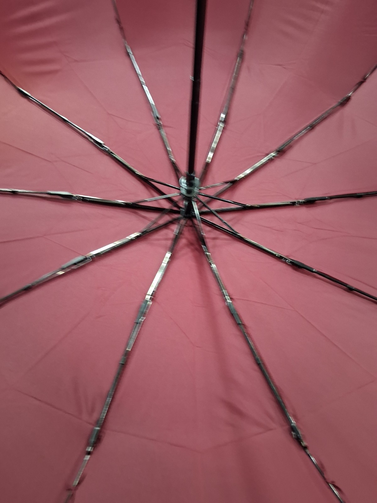 Red Double Canopy Automatic Umbrella with Curved Wood Handle