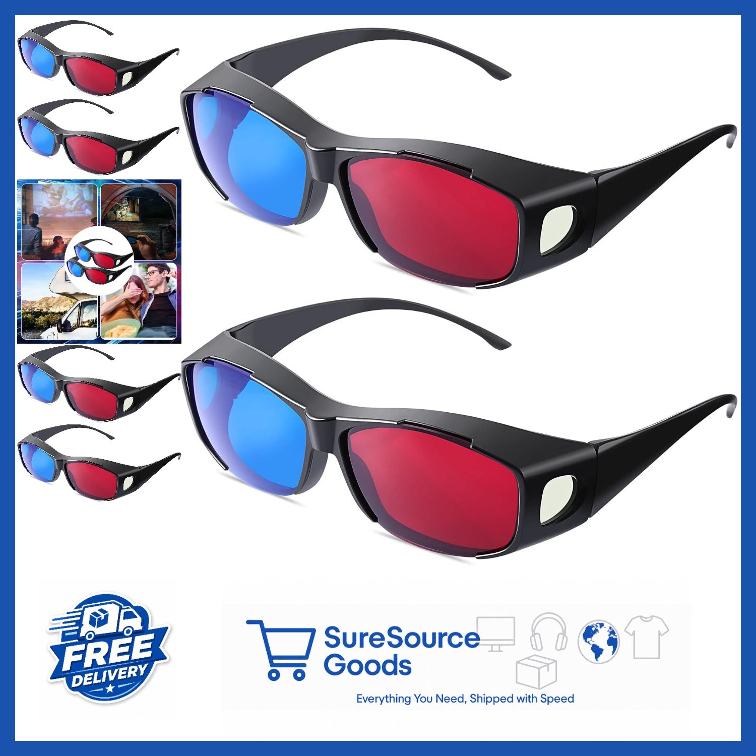 3D Viewing Glasses Red Blue for Movies and Games 2 Pieces Lightweight Design
