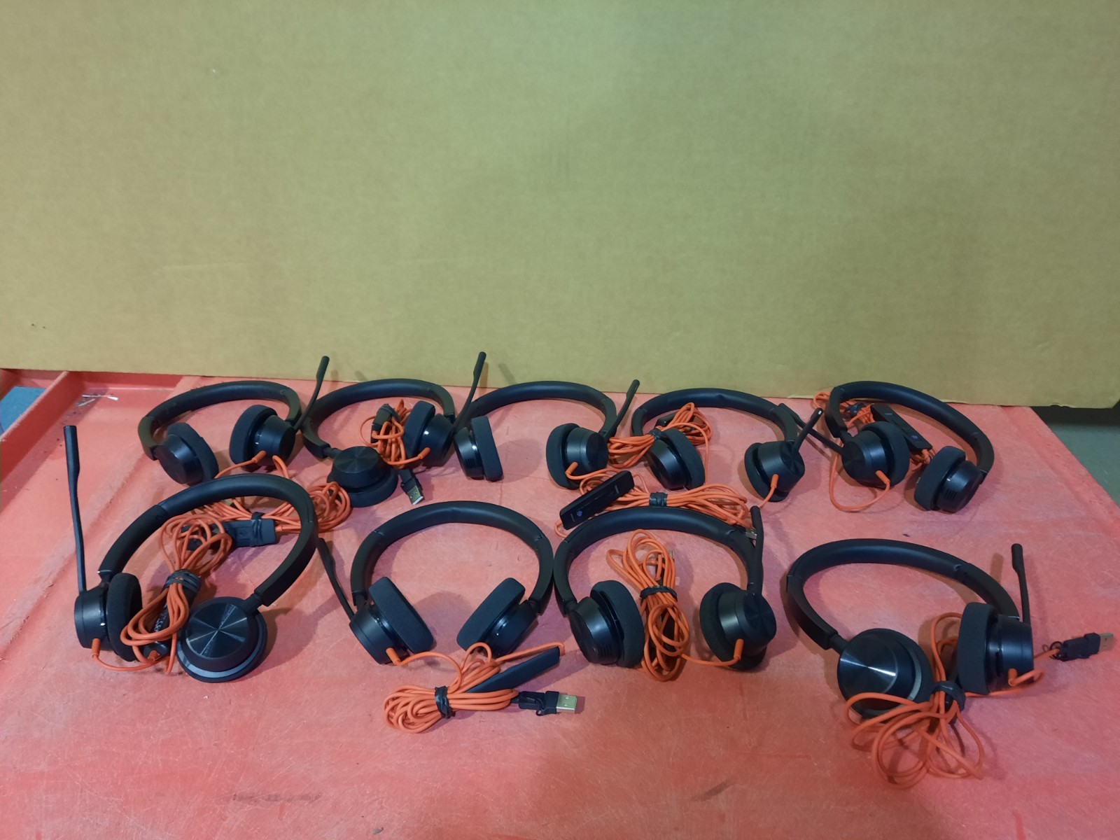 Lot of 9 Poly Blackwire 3320 Stereo USB-C Headset Boom Mic Black/Red-TESTED