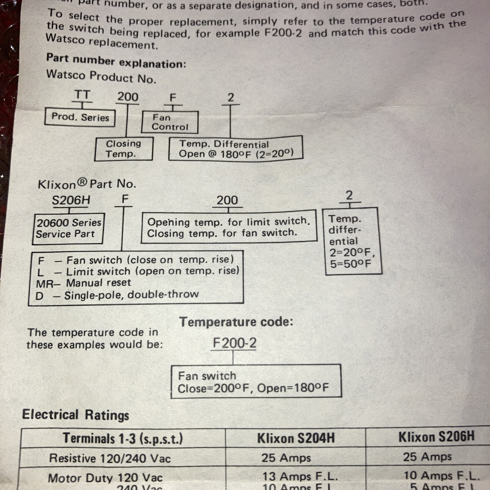 Watsco Refrigeration Defrost Switch TT-55RL Temp Code L55