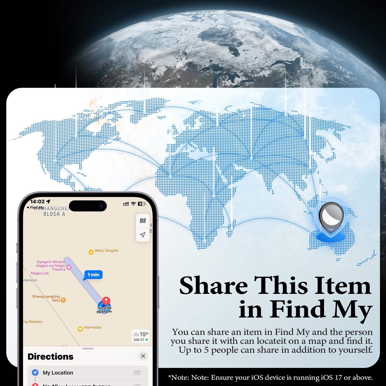 Air Tracker Tags-4 Pack Work with Apple Find My (iOS Black Glossy (4 Pack)