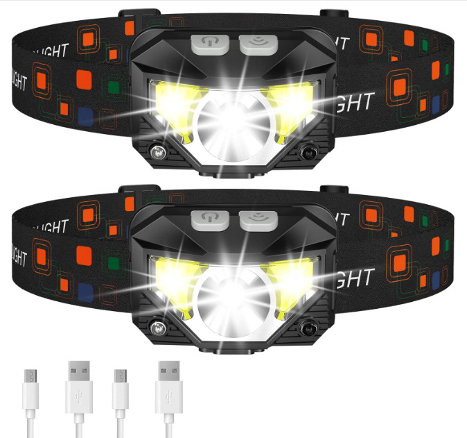 Linterna frontal LED recargable ultraligera, sensor movimiento, 8 modos IPX, 2 p