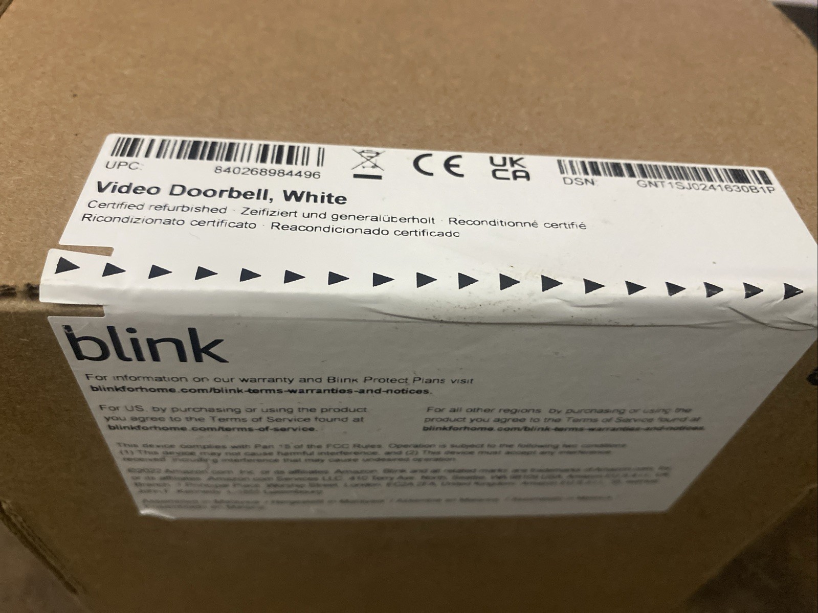 Blink Video Doorbell 2 Way Audio HD Video Motion & Chime Wireless Wired White