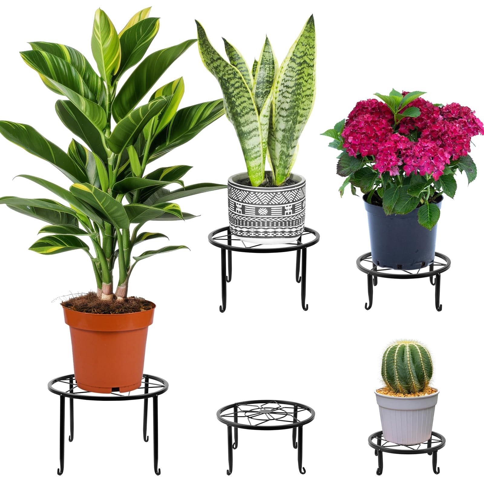 Planter Stand Metal 5 Pack Black Matte Weatherproof Indoor Outdoor Patio Garden