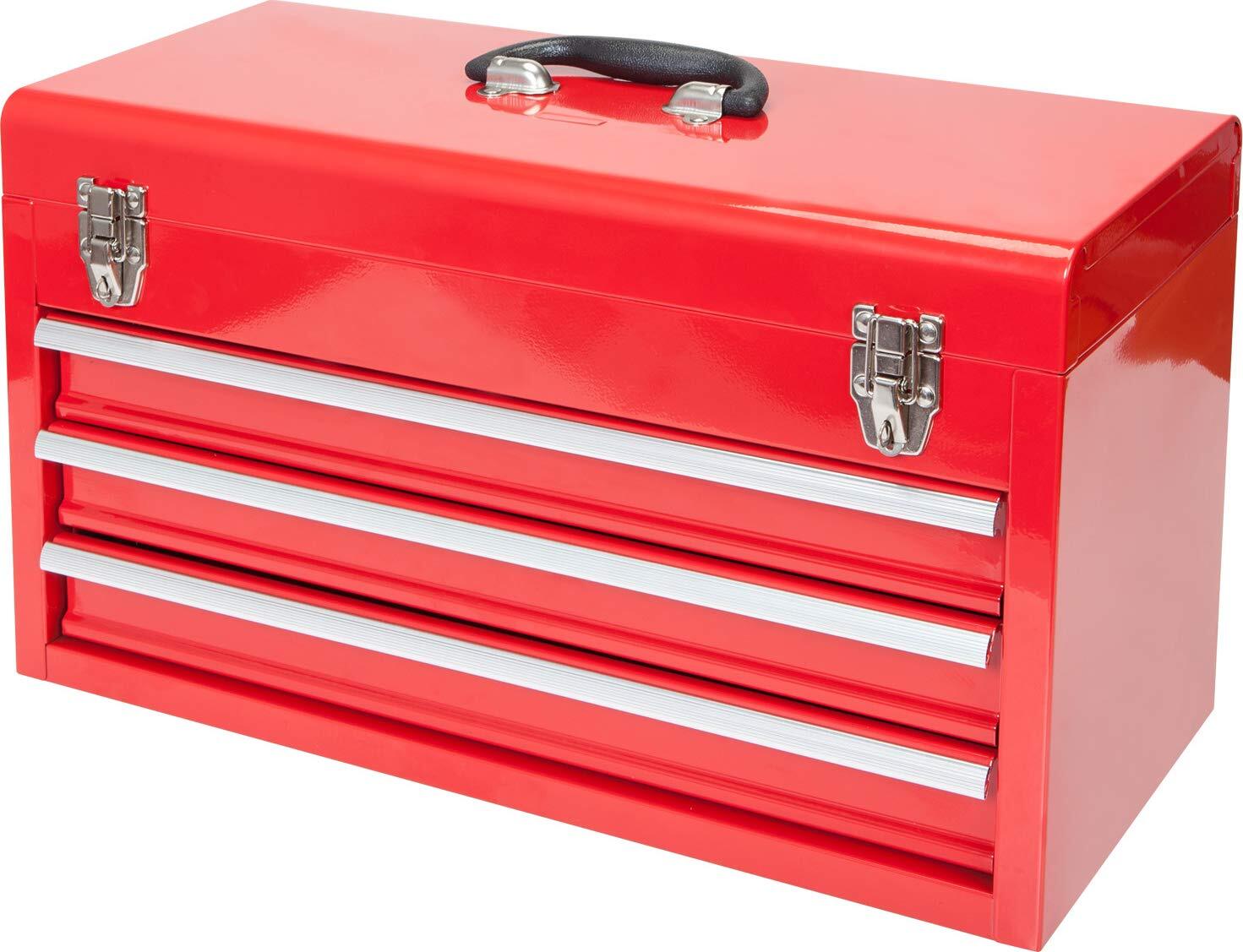Torin 20" Portable 3 Drawer Steel Tool Box with Metal Latch Closure