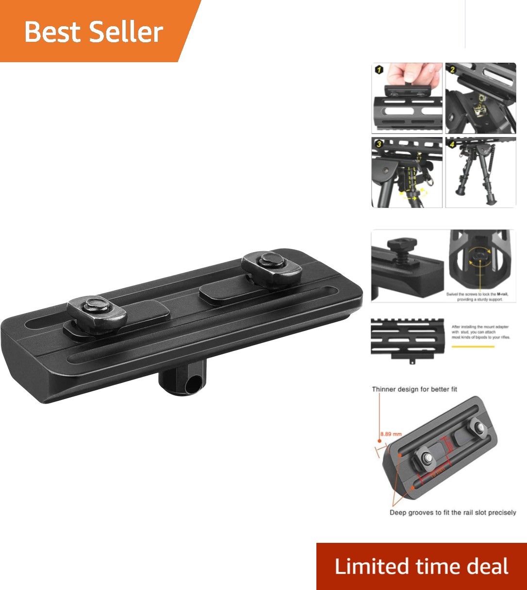 Compact M-Rail Bipod Adapter with Aluminum Build and User-Friendly Installation