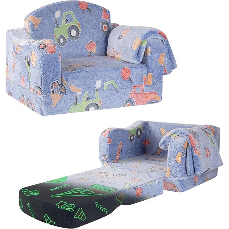 Foldable Toddler Couch W/ Blanket Glow in Dark Kids Sofa Chair Easy Clean New