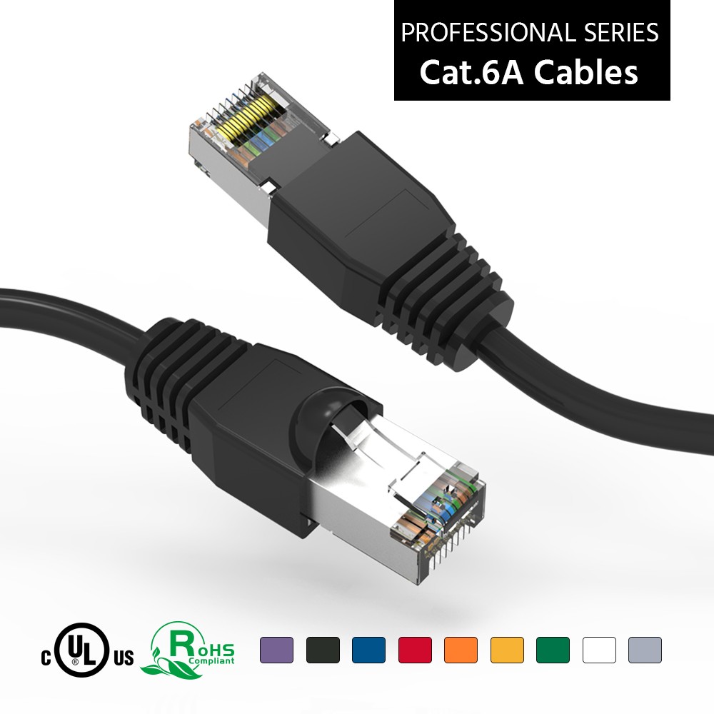 100Ft CAT6A Shielded (SSTP) Ethernet Network Booted Cable Black