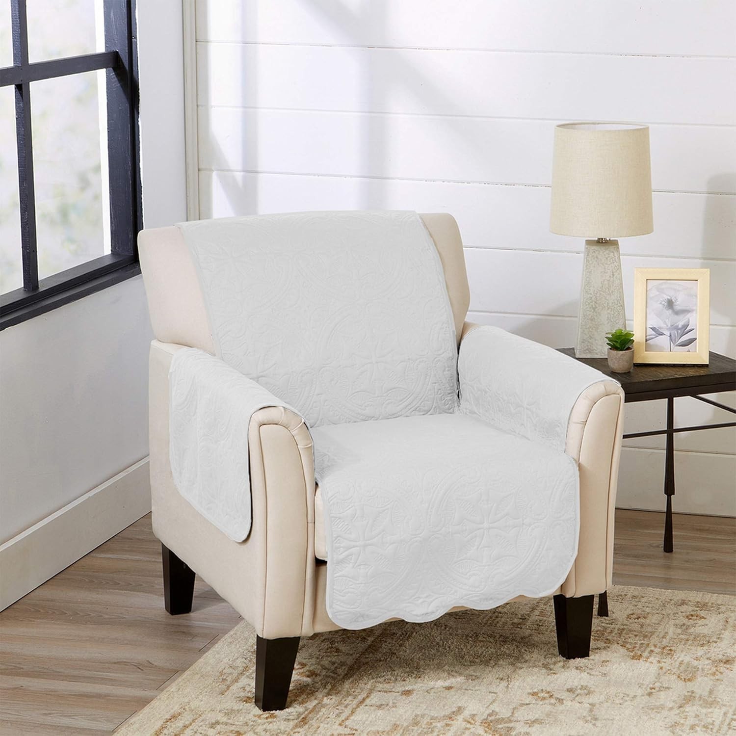 Reversible Chair Cover Washable Slipcover Furniture Protector W/ Elastic Straps