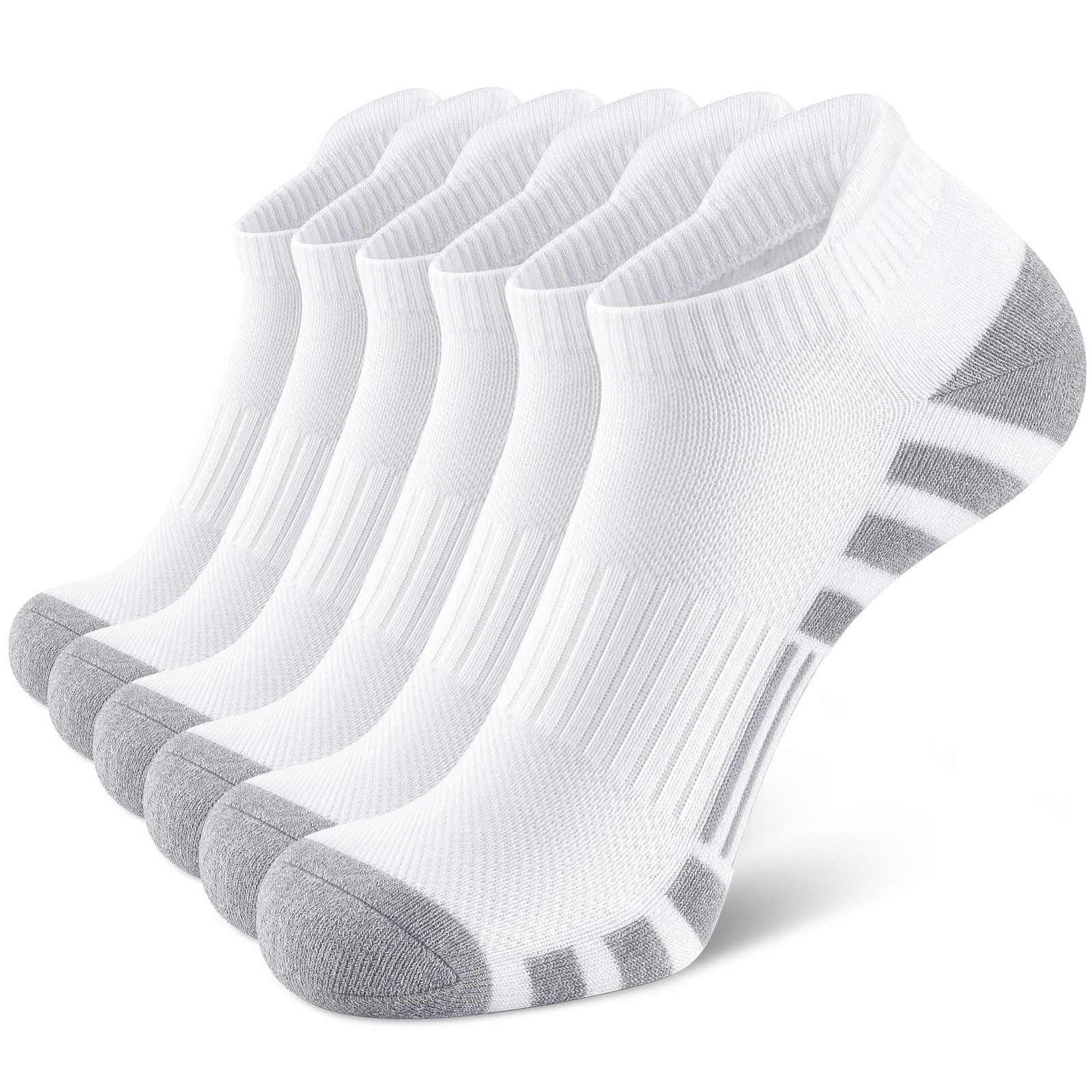 Airacker Athletic Running Ankle Cotton Socks, Low Cut 9-12, White