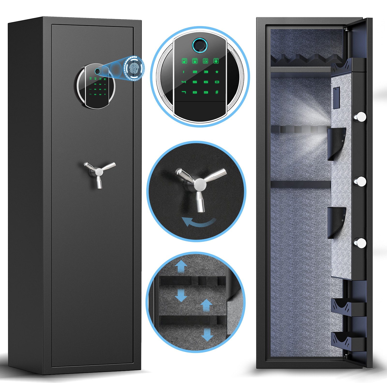 54.33Fingerprint Gun Safe,Large Rifle Safe with Adjustable Shelves for Valuables