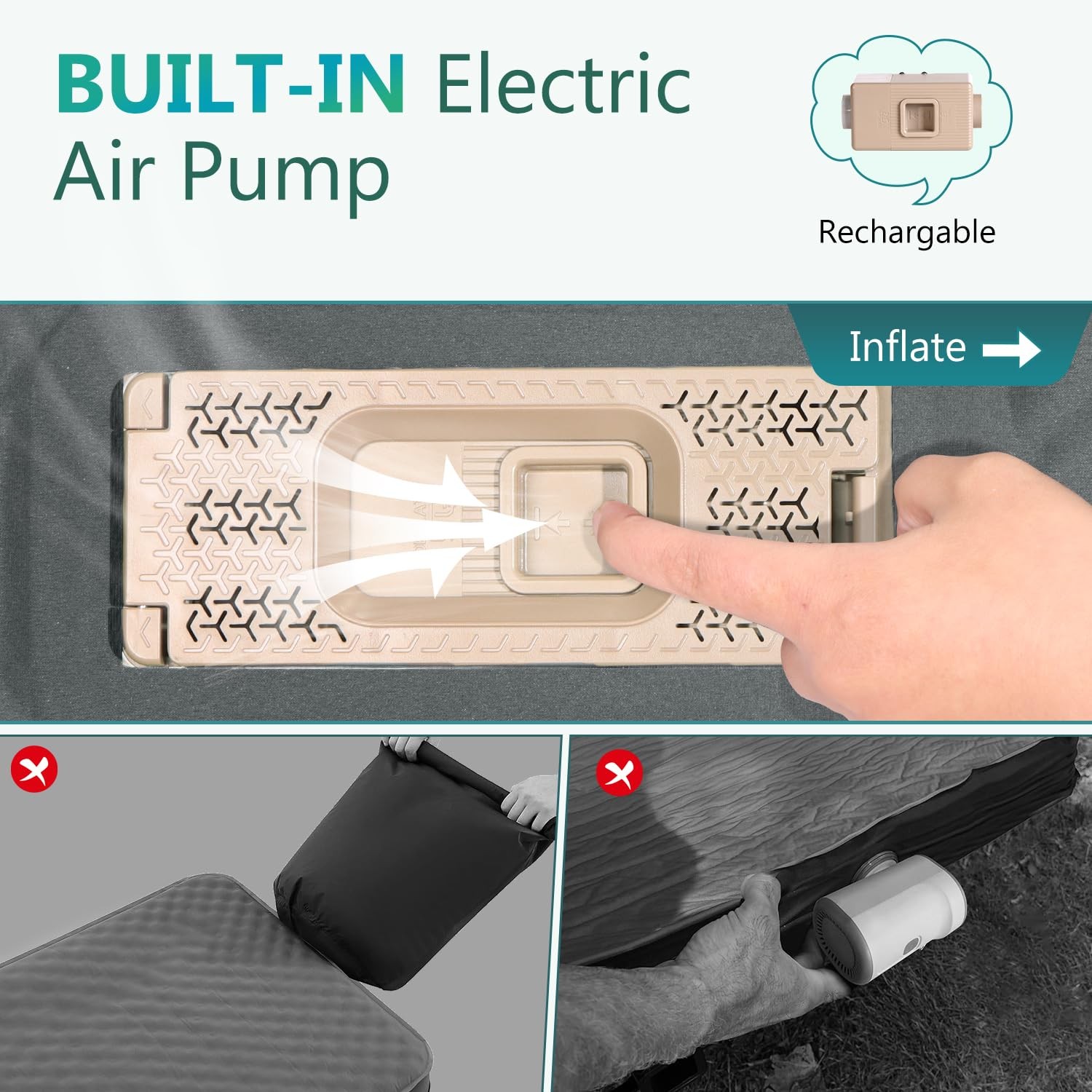 Self Inflating Sleeping Pad with Electric Pump