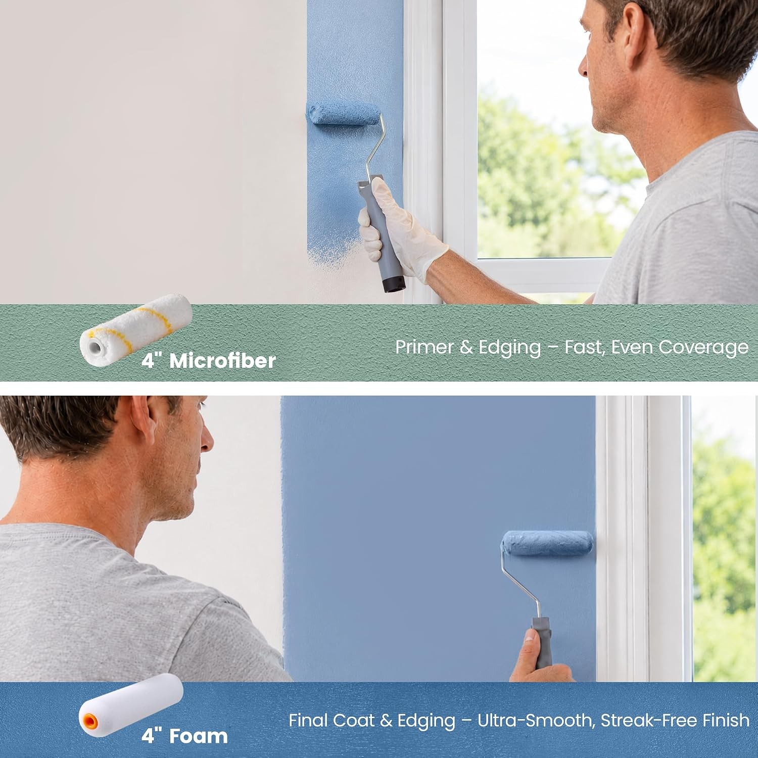 Paint Roller Set with Adjustable Pole Tray Brushes and Covers