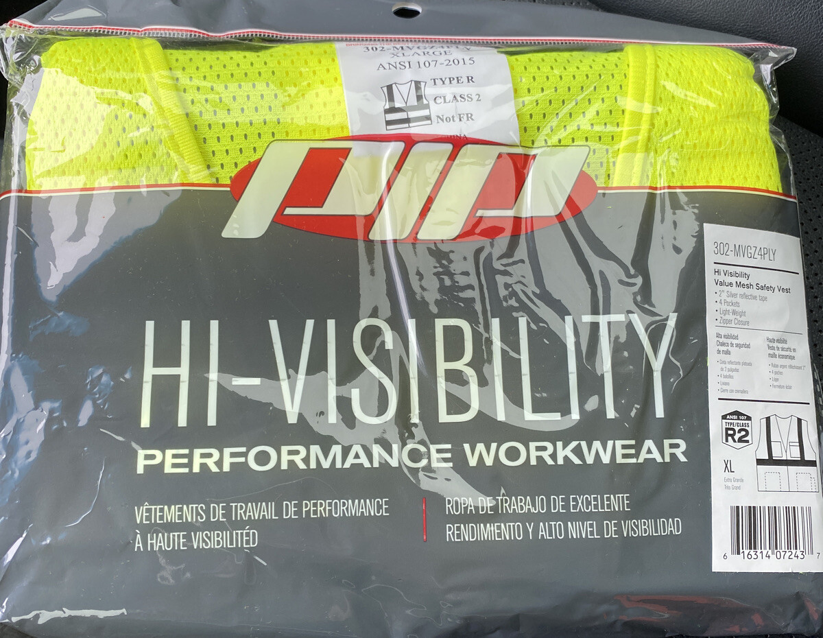 PIP Yellow Class 2 High Visibility Warning Zippered 4 Pocket Vest XL Type R2. z