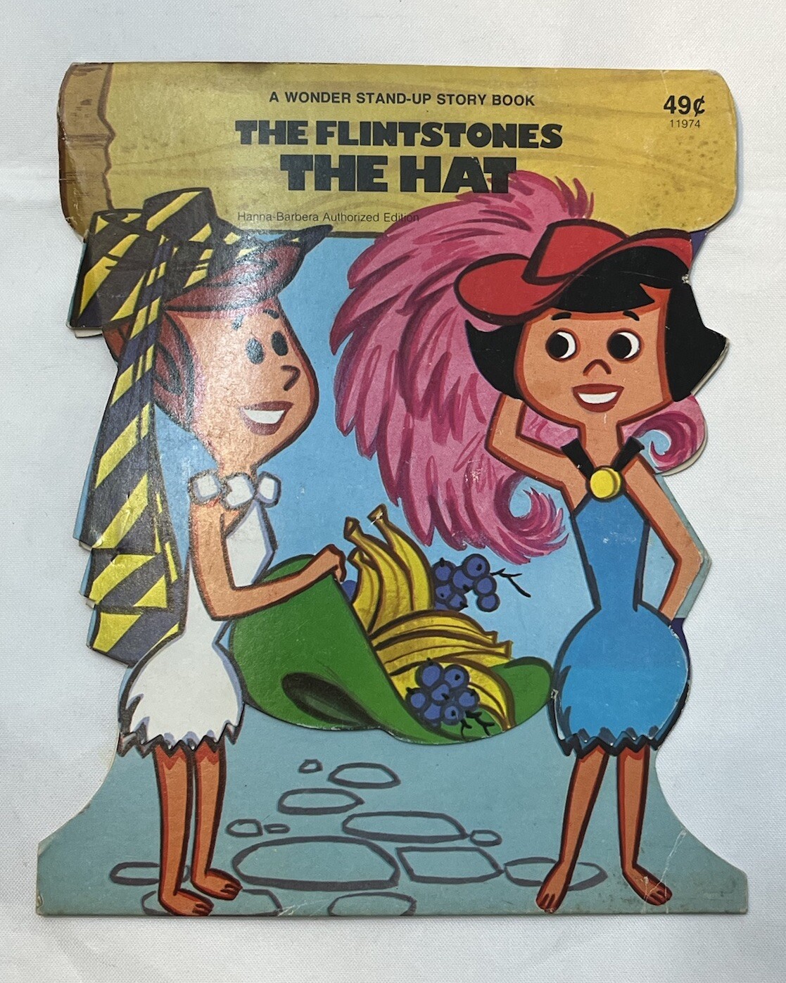 Vintage The Flintstones Hat Wilma Betty Dino  Stand Up Story Book Rack Toy 1975