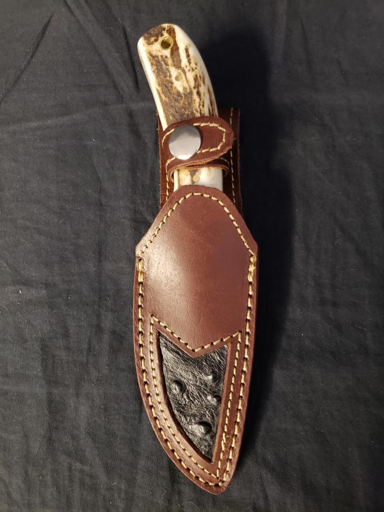 NO BRAND STAG HANDLE FIXED BLADE W/ SHEATH (B26005588)