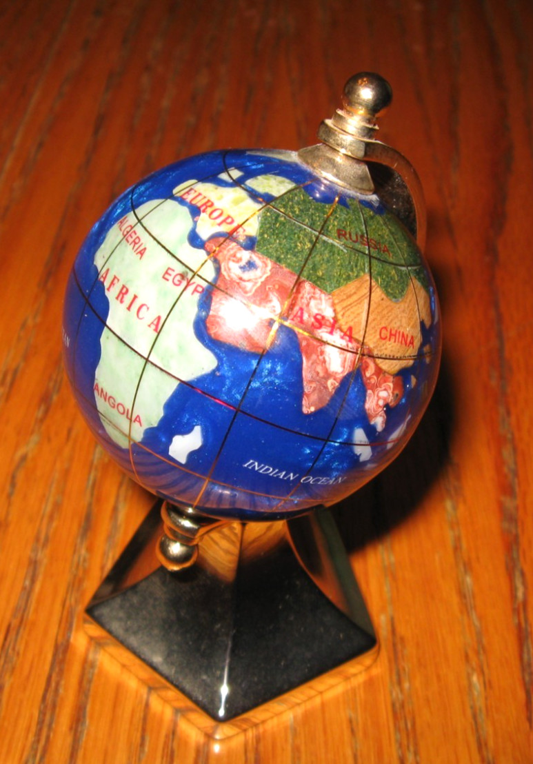 Desktop Gem Stones Globe Earth Map Rotating Gold Tone 5.5 in