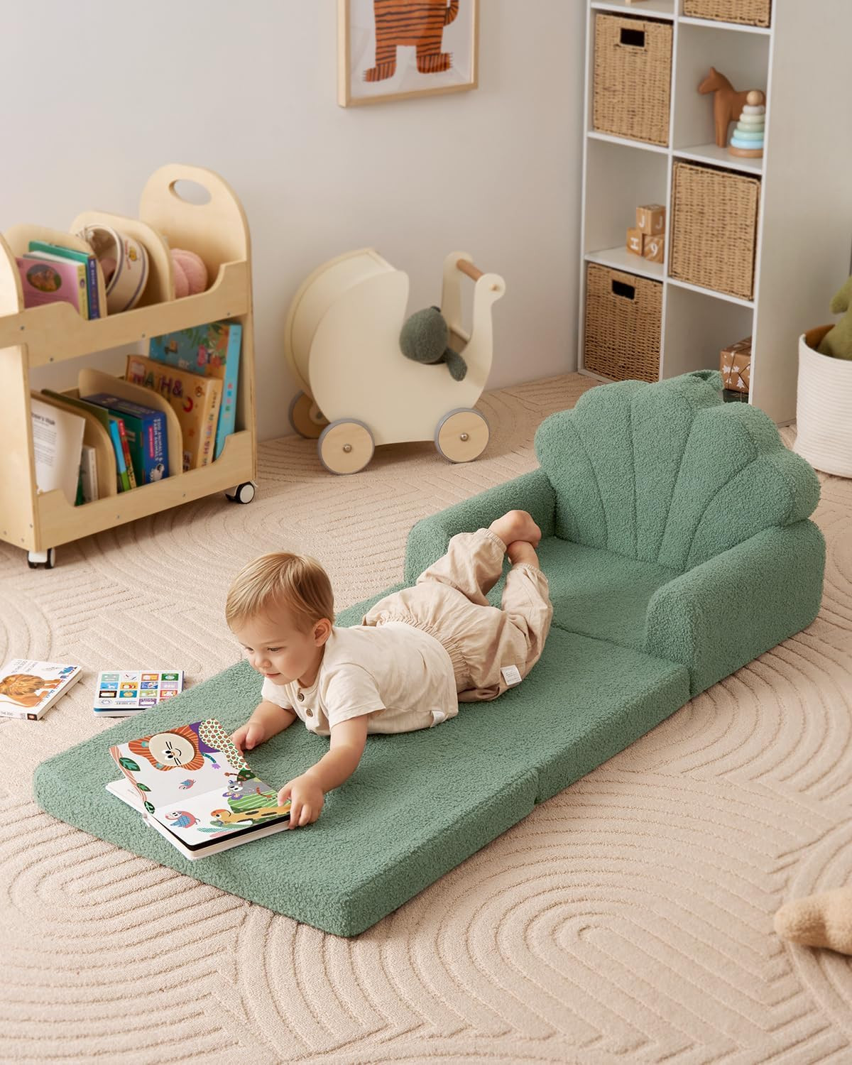 Kids Couch, 2-In-1 Soft Toddler Couch Fold Out, Toddler Chair Comfy, Convertible