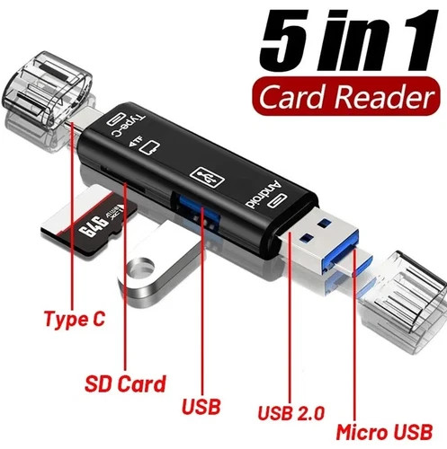 1pc 5 In 1 USB Type C OTG Memory Card Reader Adapter for Android Computer - NEW
