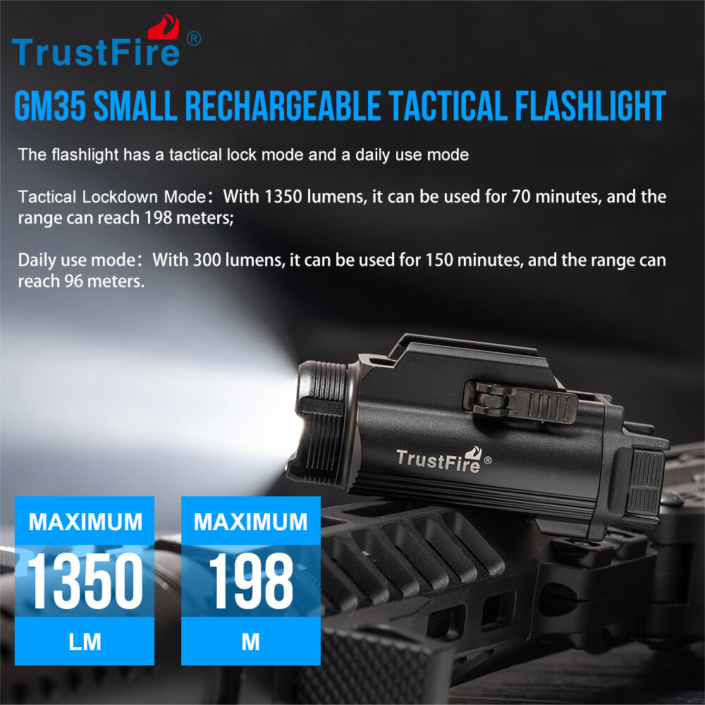 Trustfire Tactical Flashlight USB Rechargeable 1350 Lumen Weapon Light for Glock