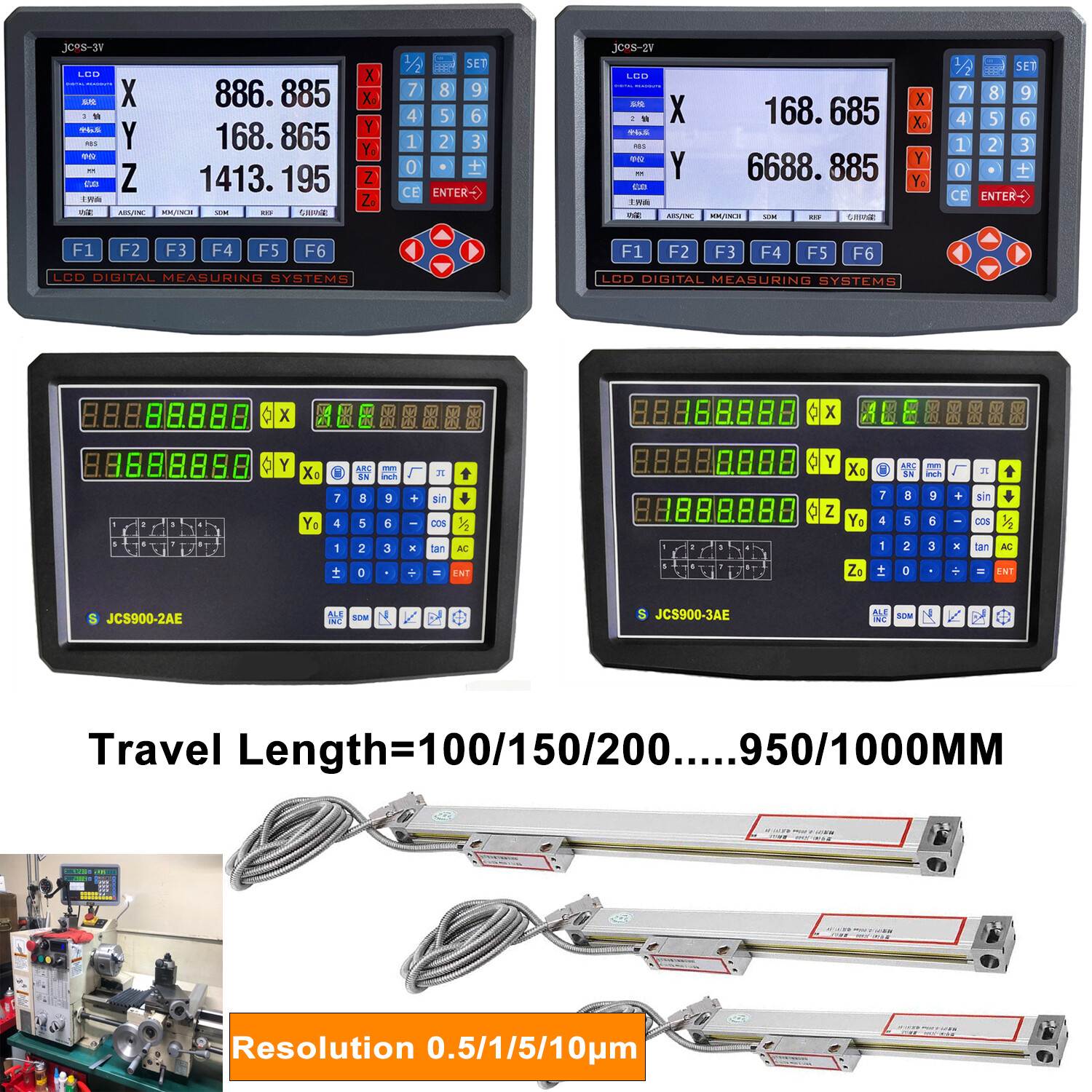LCD DRO 1/5/10um Linear Scale Digital Readout 2/3 Axis for Bridgeport Mill Lathe