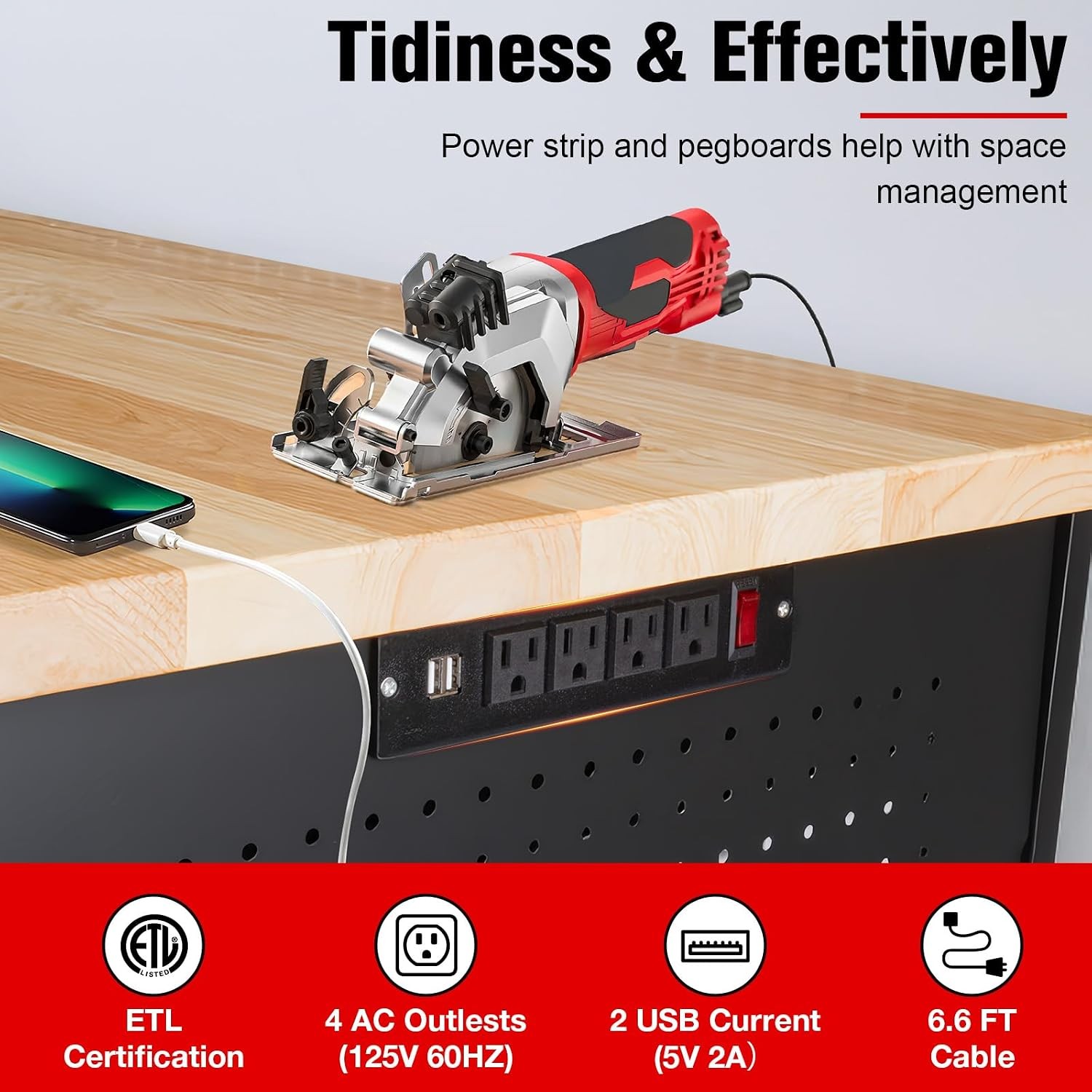 60" Workbench with Drawers Work Benches for Garage with Strip Light Adjustable