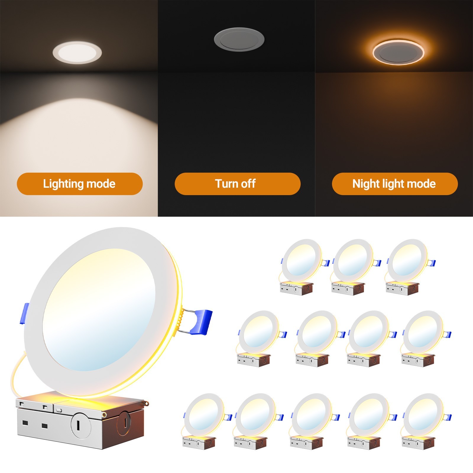 6 Inch 5CCT LED Recessed CeilingLight 2700K-5000K With DimmableNightlight