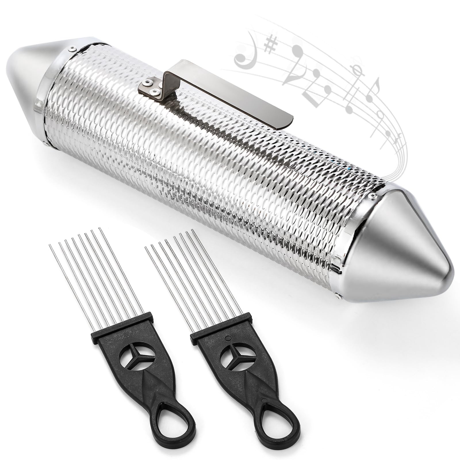 SOUJOY Guiro Instrument, Stainless Steel Shaker with 2 Scrapers, Silver