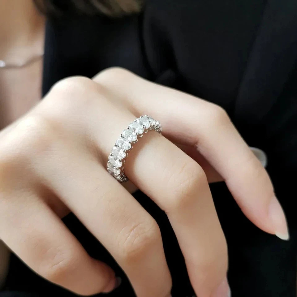Oval Cut White Moissanite 3.10 Ct Engagement Band Ring 925 Sterling Silver