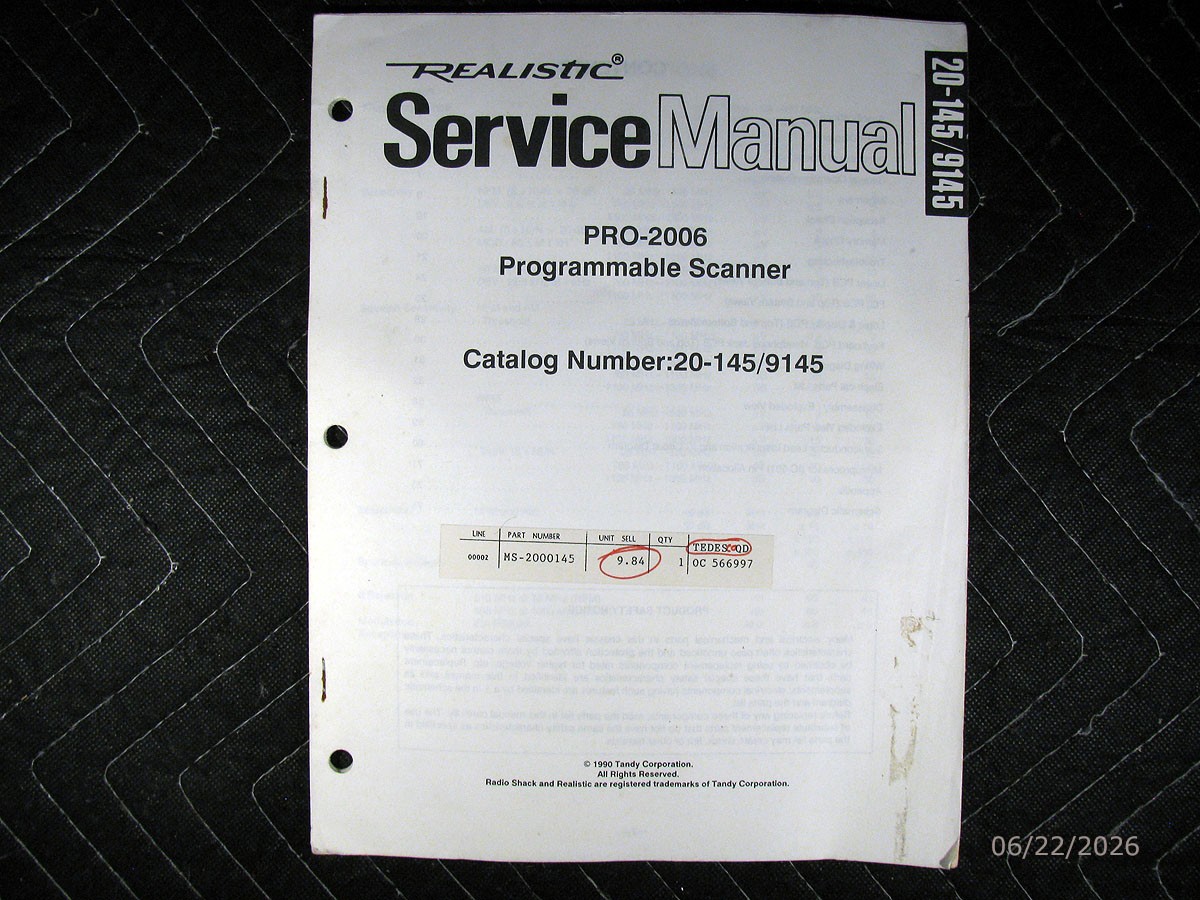 Realistic PRO-2006 Programmable Scanner Service Manual