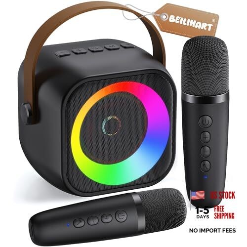 Mini Karaoke Machine, Portable Bluetooth Karaoke Speaker with 2 Wireless Black