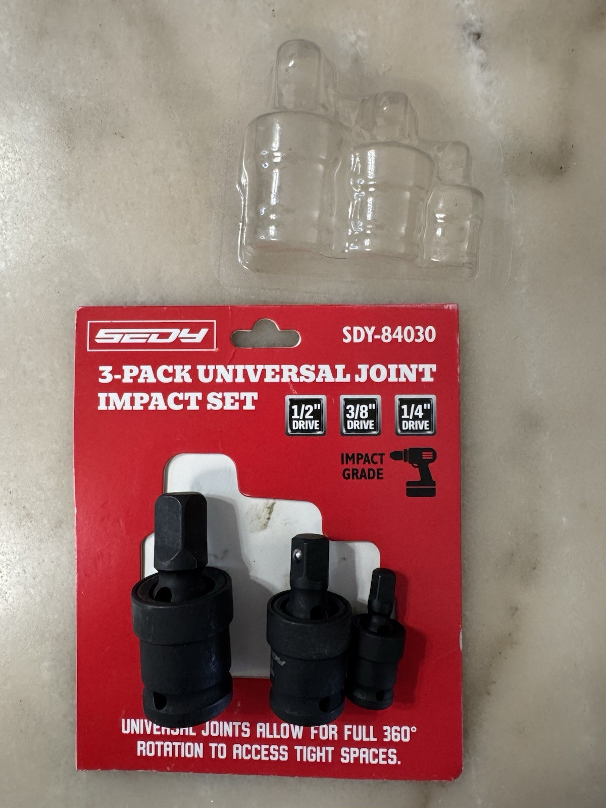 SEDY SDY-84030 3 Pack Universal Joint Impact Set Open Package